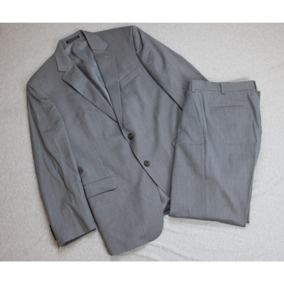 Lauren Ralph Lauren Suit Mens 42R Gray Wool 2 Piece Set 2 Button Straight Leg - Picture 1 of 16